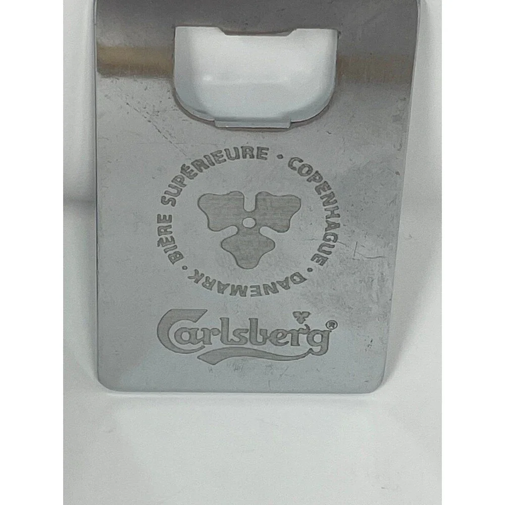 Carlsberg Beer Bottle Opener Metal Chrome‎ with Original Box Denmark 3.25” long